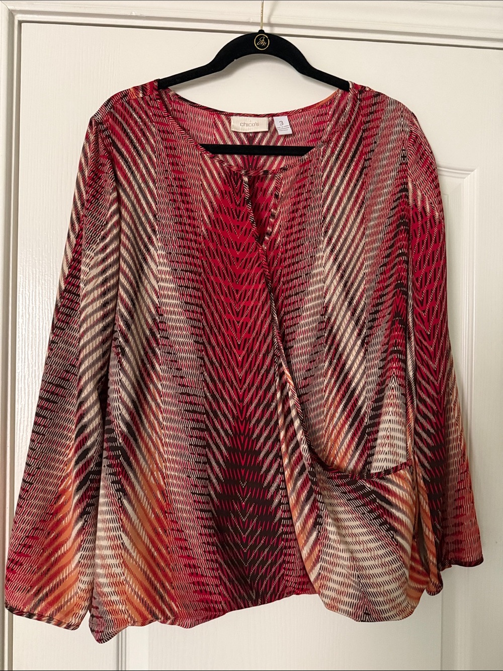 Chico's Red Multi-Color Faux Wrap Blouse